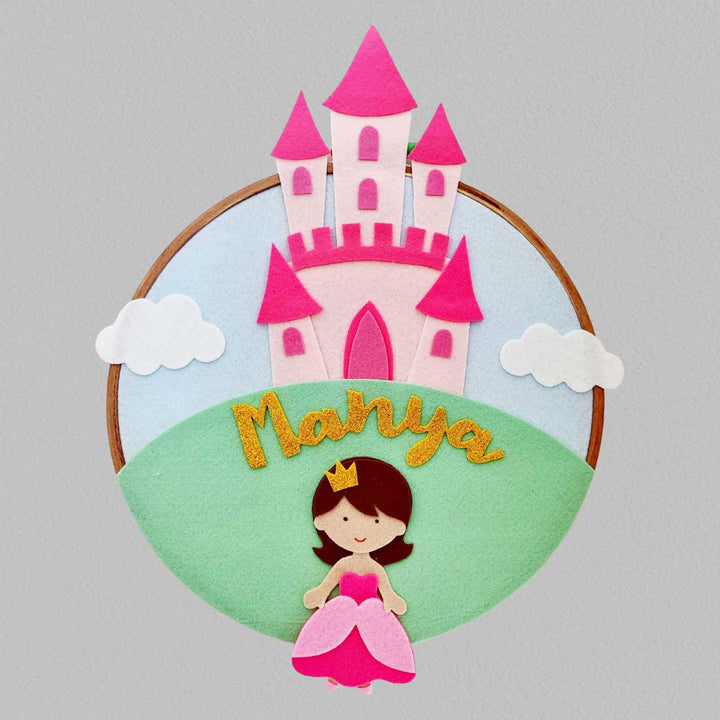 Personalized Handmade Princess and Castle Felt Hoop Name Plate