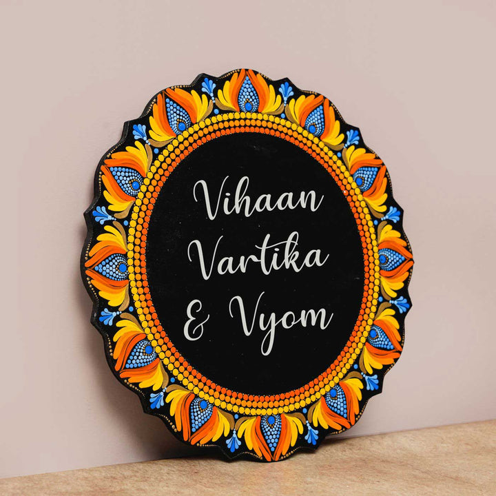 Handcrafted Dot Art Circular Name Plate