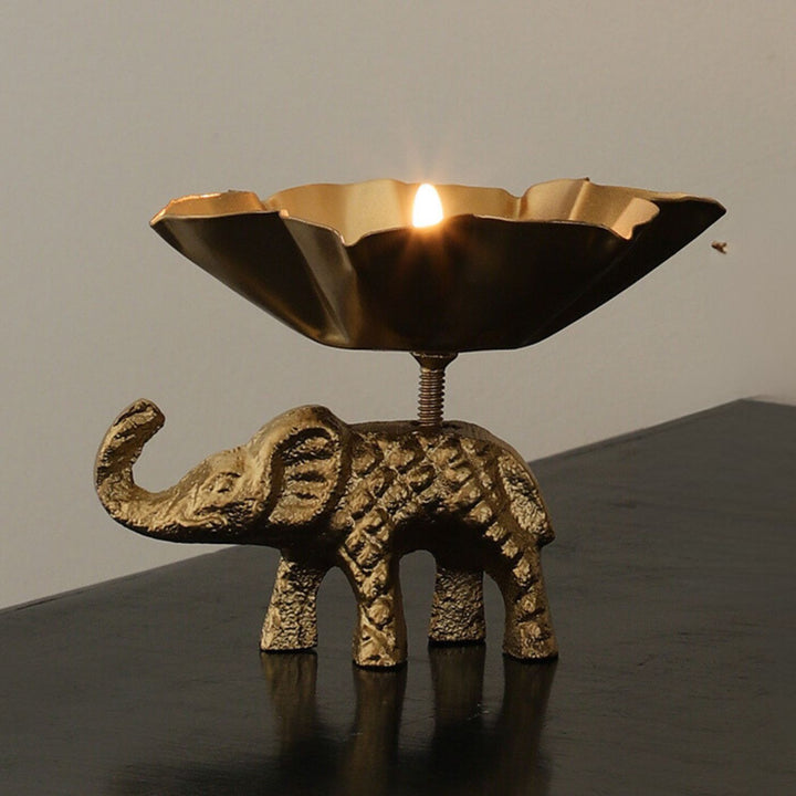 Handmade Golden Elephant Aluminium Tealight Holder | Set Of 2