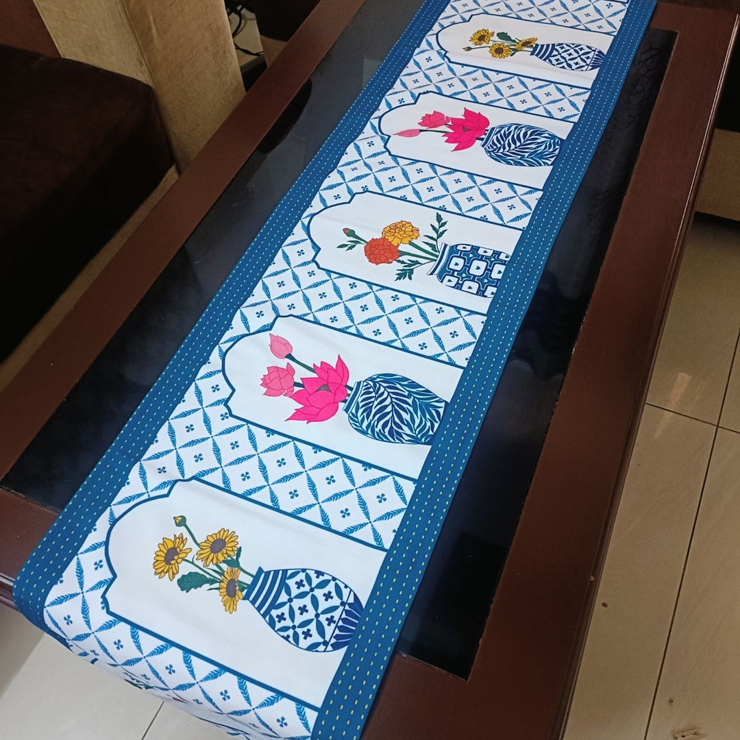 Printed Blue Pottery Jaipuri Table Runner