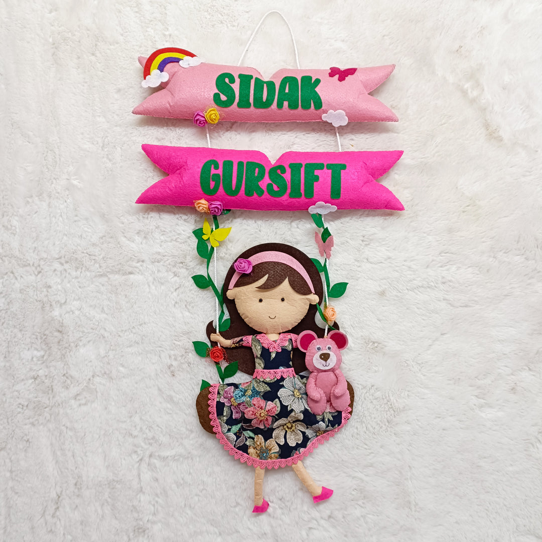 Handcrafted Personalized Doll on Swing Felt Name Plate for Kids