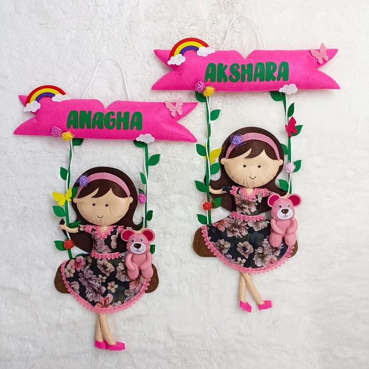 Handcrafted Personalized Doll on Swing Felt Name Plate for Kids