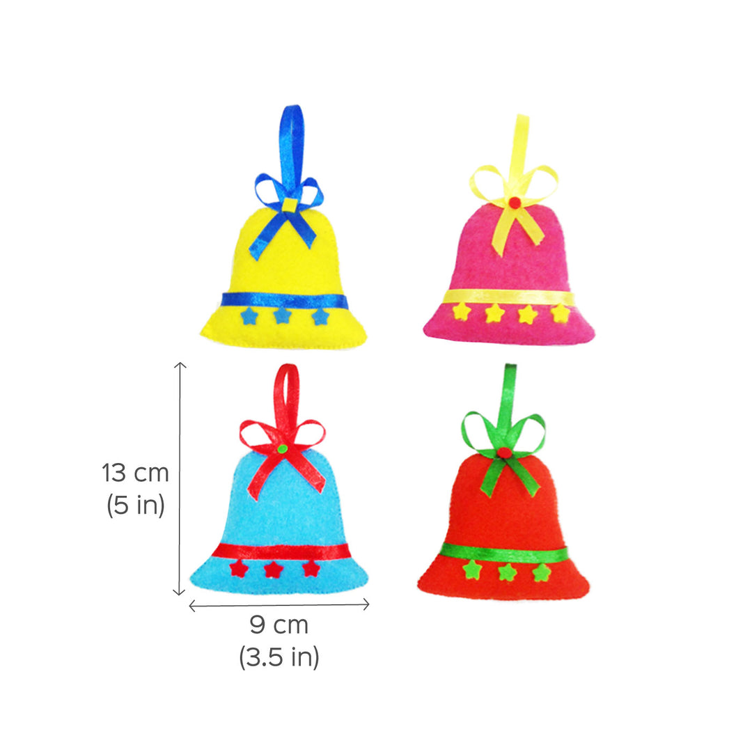 Handcrafted Felt 3D Bells Christmas Ornament | Pack of 4