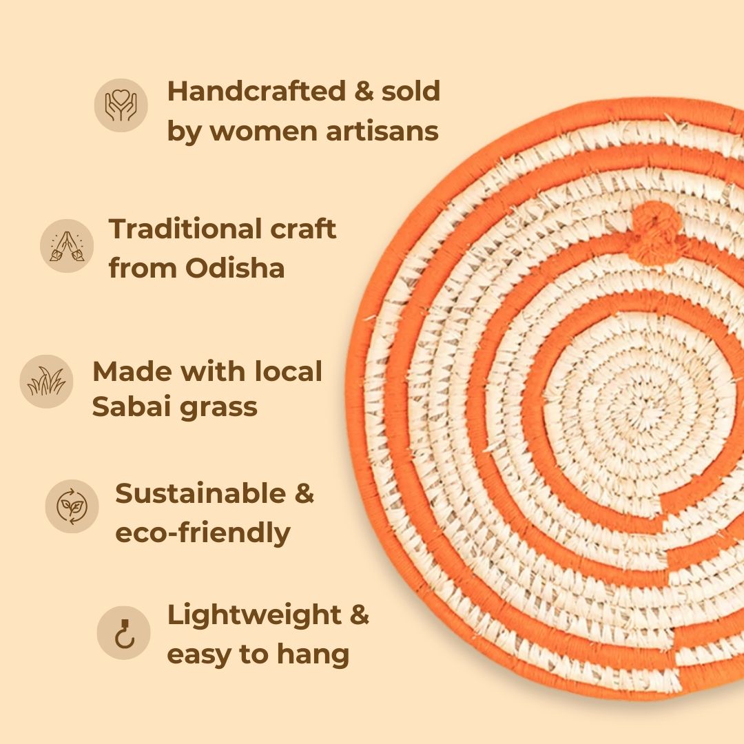 Handcrafted Sabai Grass Orange Concentric Rings Wall Plate