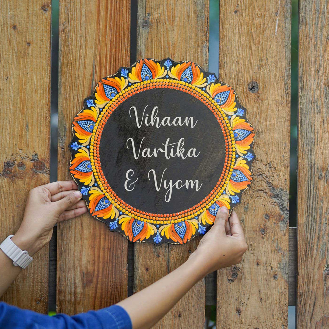 Handcrafted Dot Art Circular Name Plate