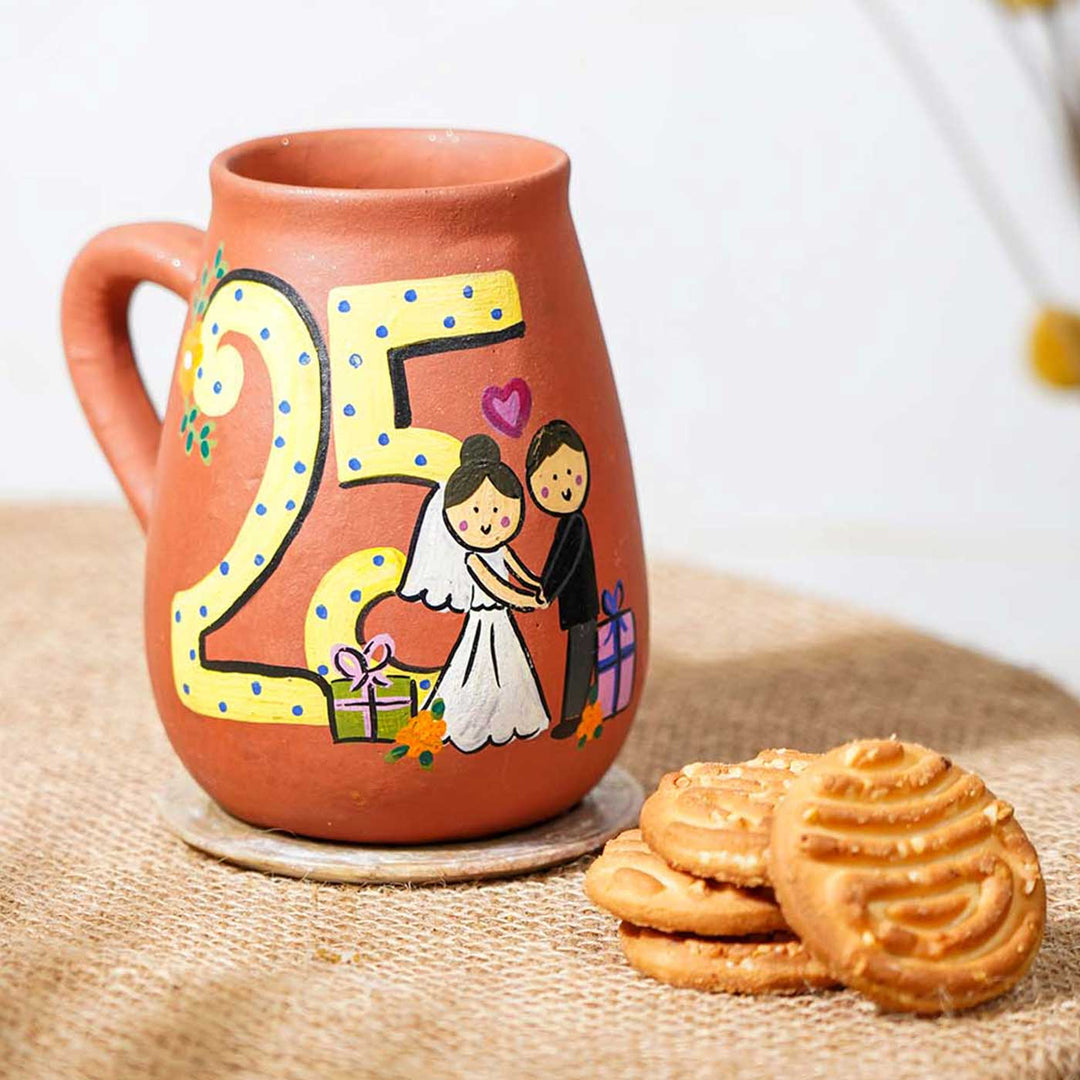 Personalized Hand-painted Wedding Anniversary Milestone Terracotta Mug