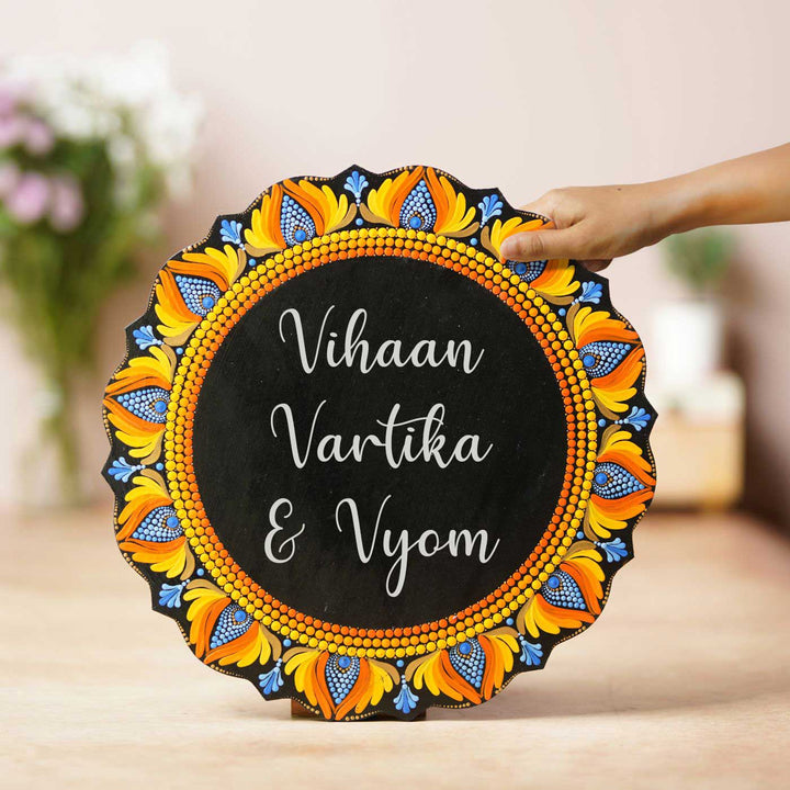 Handcrafted Dot Art Circular Name Plate