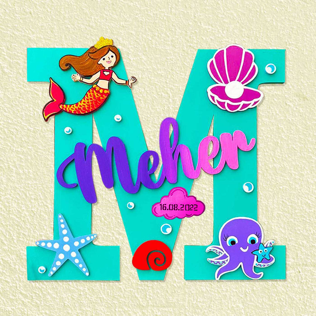 Handcrafted Personalized Kids Mermaid Themed Monogram MDF Nameplate