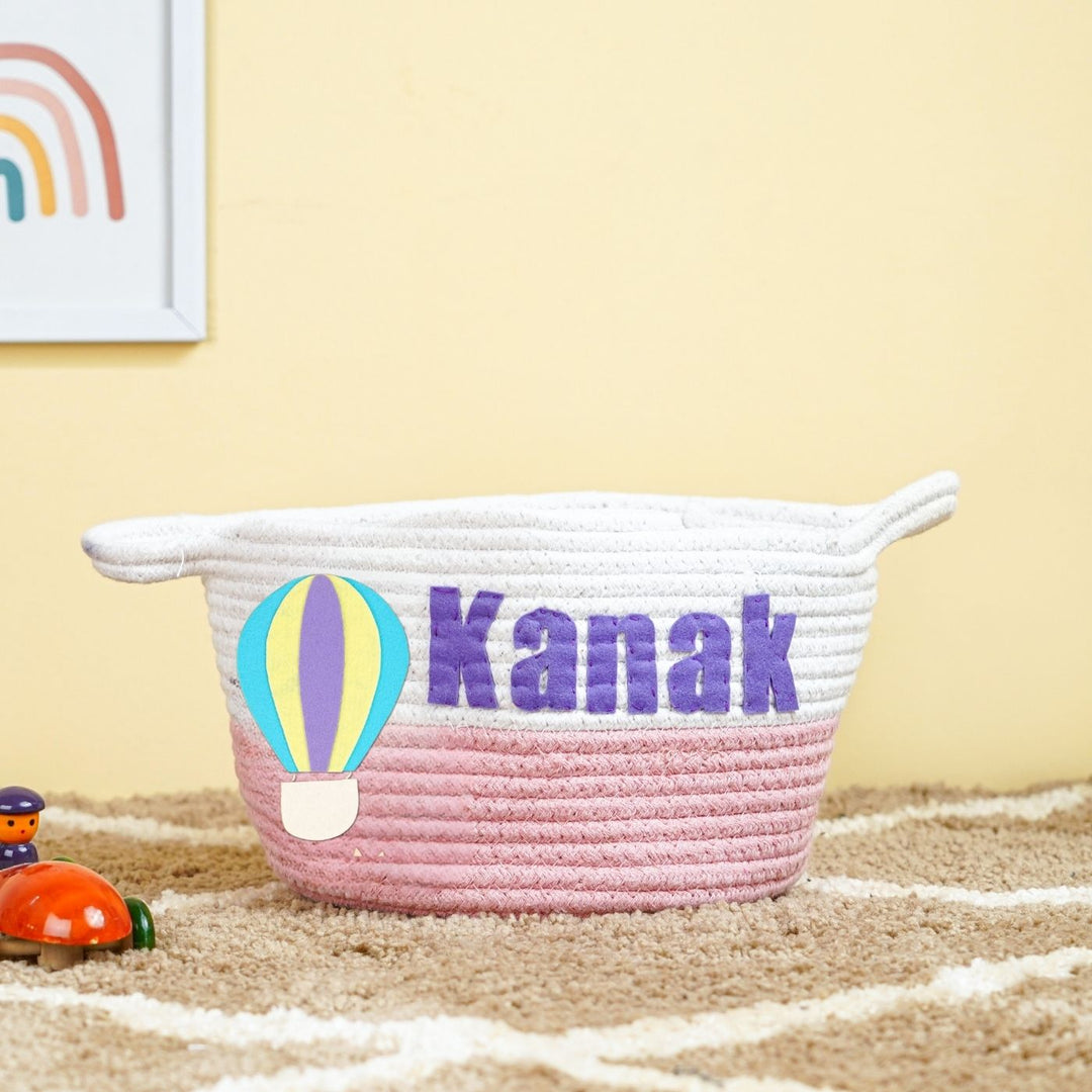 Handmade Personalized Hot Air Balloon Themed Kids Rope Basket