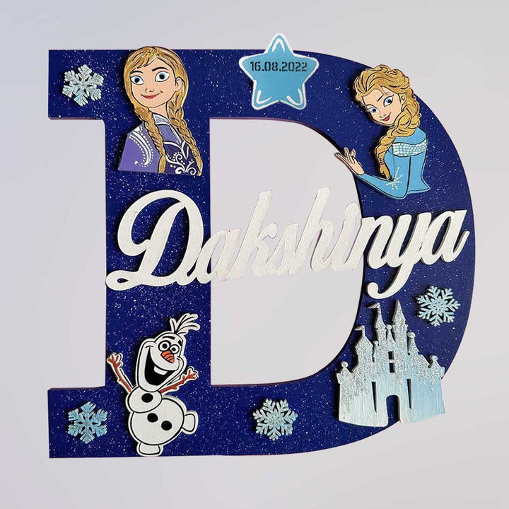 Handcrafted Personalized Kids Frozen Themed Monogram MDF Nameplate