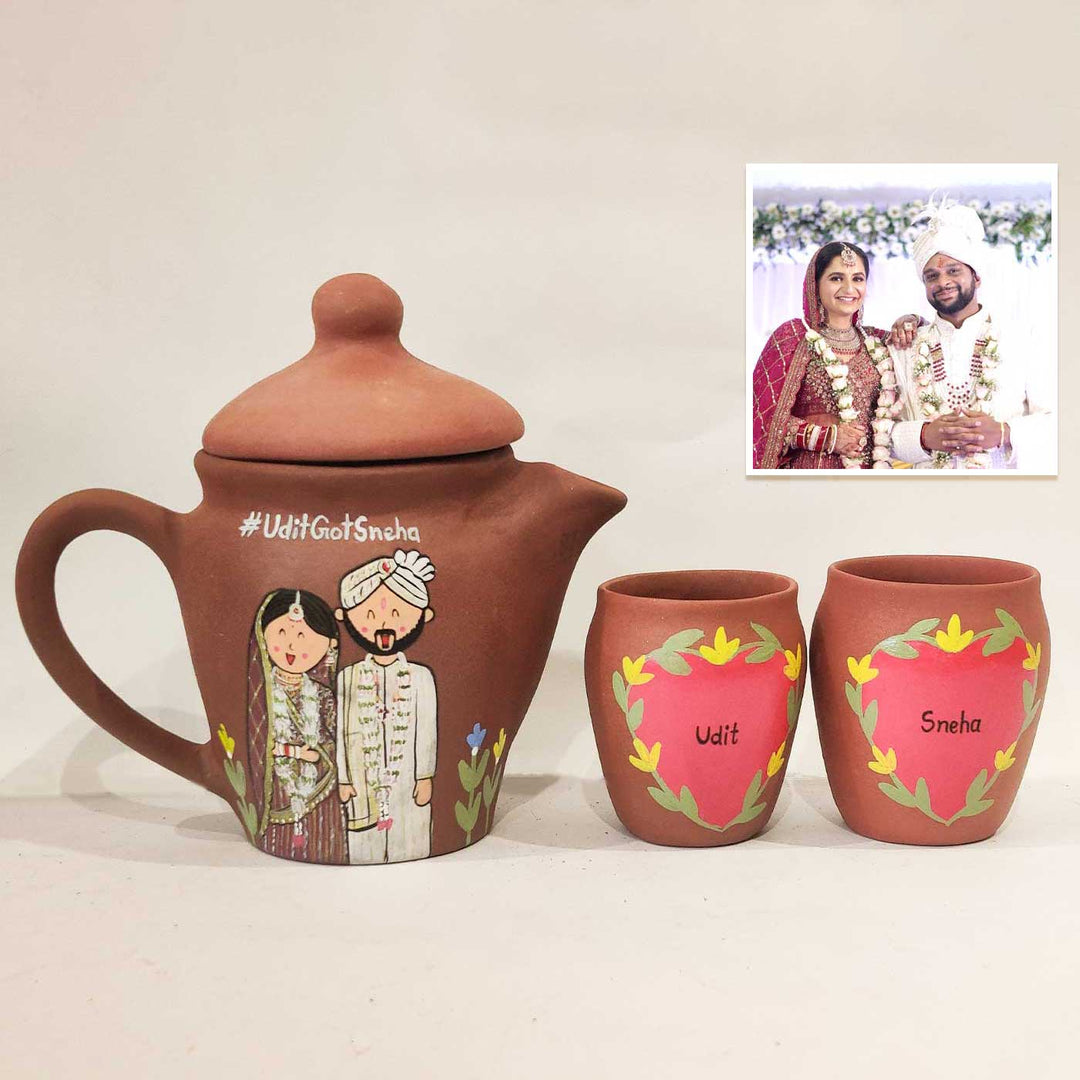 Handpainted Clay Teaset With Photo Based Caricature