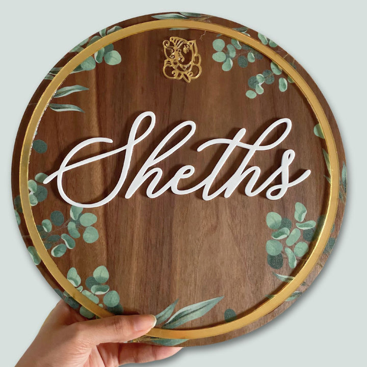 Personalised Wooden Floral Round Nameplate