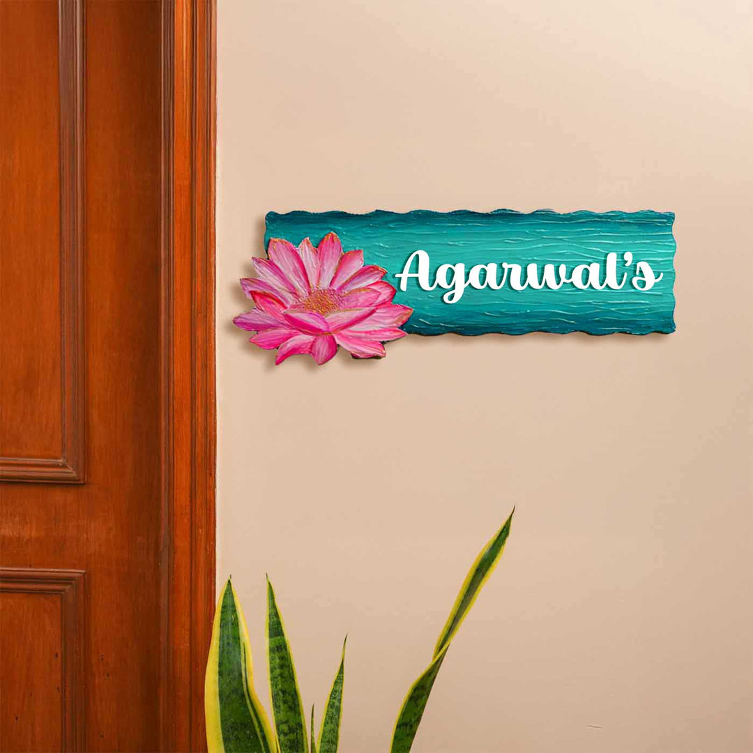 Personalized Lotus Theme Mdf Wood Name Plate