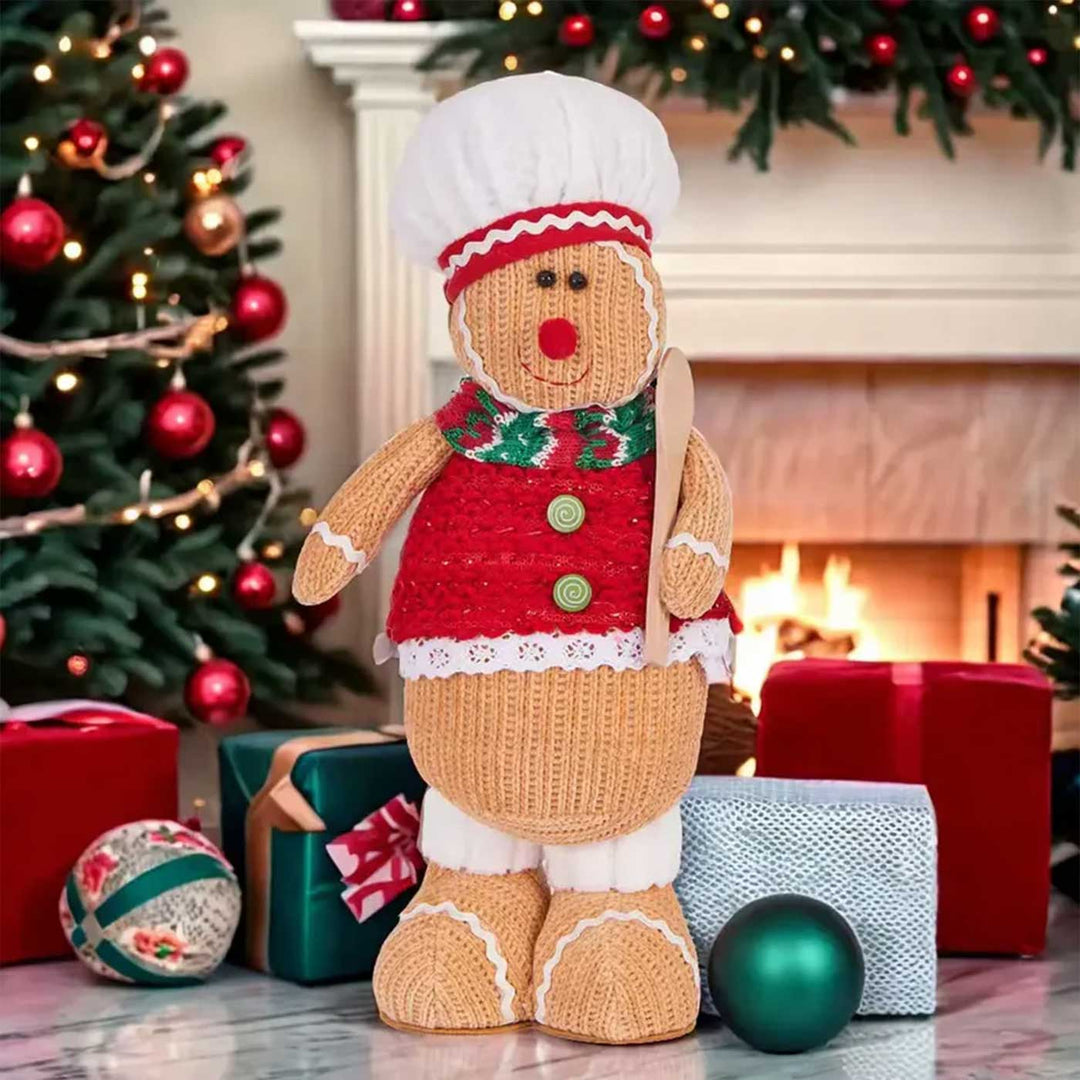 Handmade Knitted Ginger Bread Chef Frosting Stuffed Figurine Figurine For Christmas Decoration