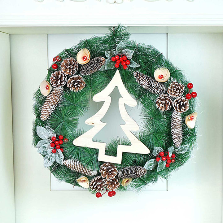 Xmas Tree With Pinecones Berries & Mushroom Buds Wreath For Christmas Wall Decoration