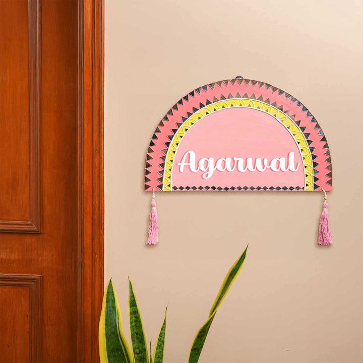 Personalized Mirror Work Pink Theme Mdf Wood Name Plate