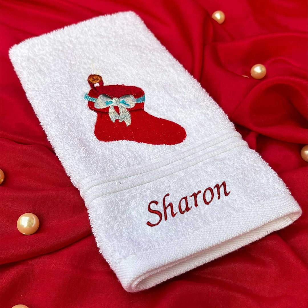 Personalized Stocking Embroidered Cotton Hand Towel | Secret Santa Gift Ideas