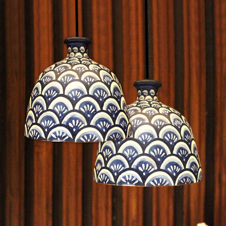 Handmade Blue Bliss Terracotta Hanging Lamp | Set Of 2