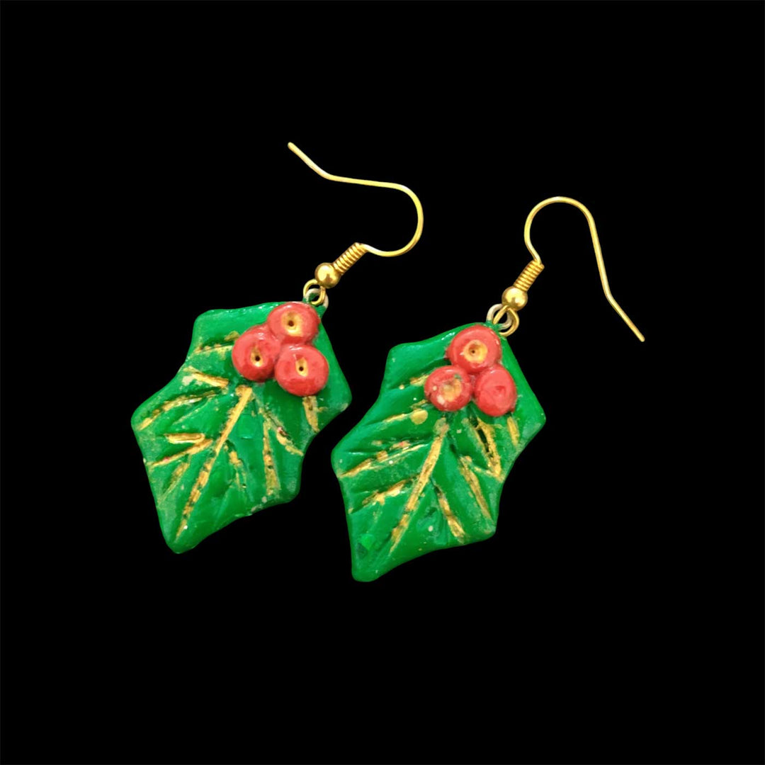 Handmade Holy Leaves Clay Earrings | Secret Santa Gift Ideas