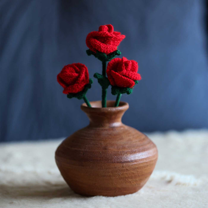 Handmade Crochet Red Rose Flower | Set of 2