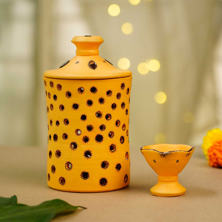 Handmade Yellow Jar Terracotta Oil Lamp / Diya