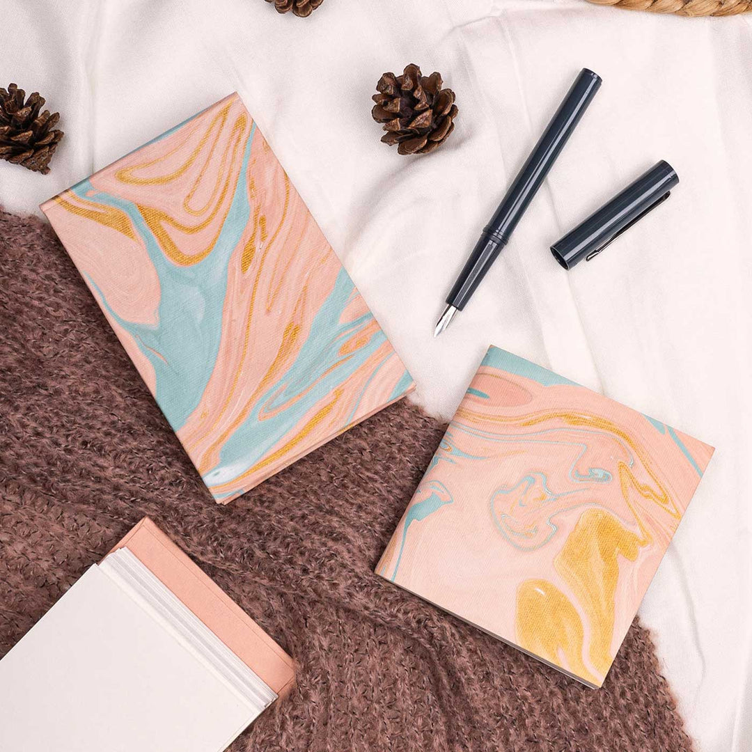 Handmade Unruled Small Blush Marble Notepad & Journal | 120 Gsm | Set Of 2