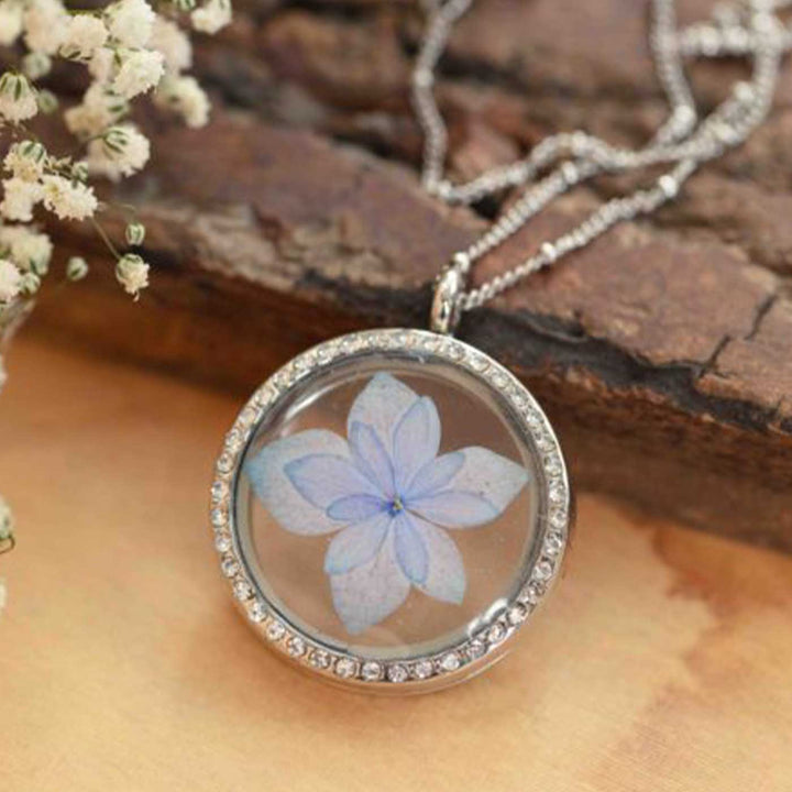 Photo Personalized Love Of My Life Blue Preserved Flower Brass Necklace With Locket