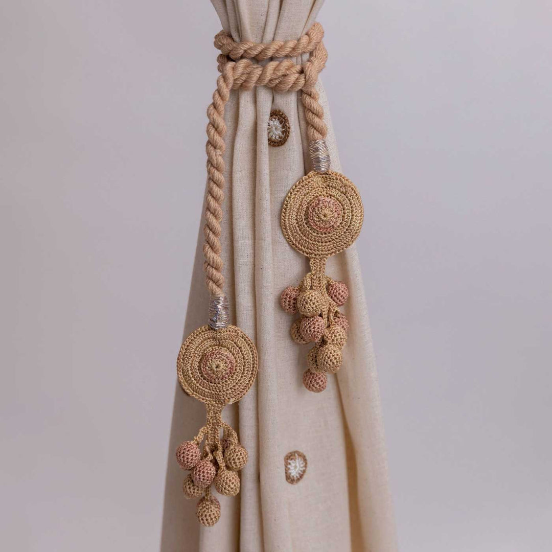 Handmade Kono Beige Tikki & Beads Curtain Tie Backs | Set of 2