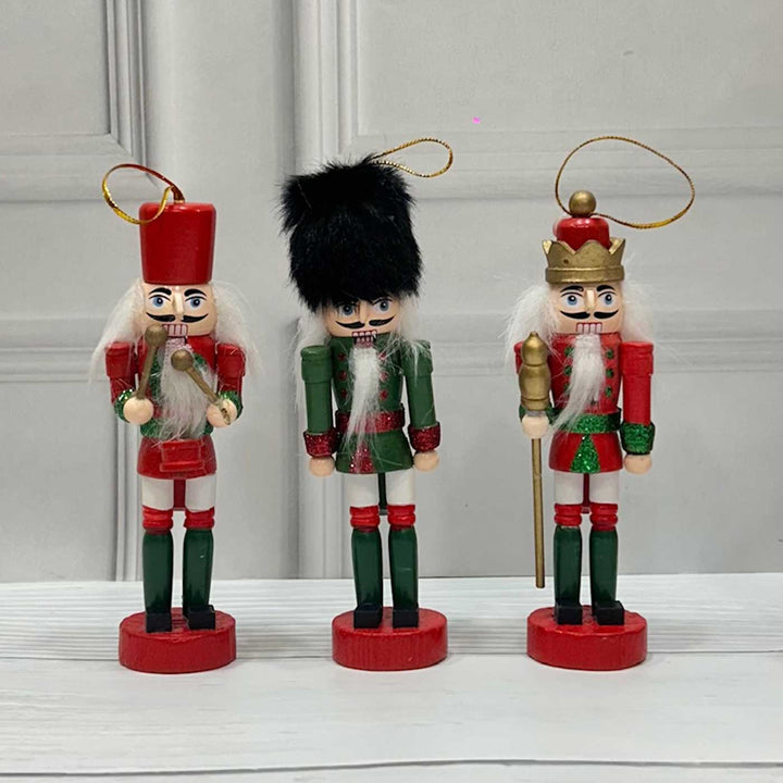 Handmade Glitter Nutcracker Wooden Ornaments For Christmas Tree Decoration | Set Of 3