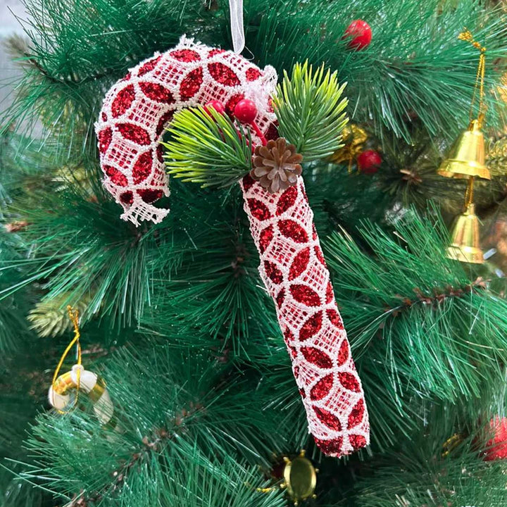 Handmade Red Candy Cane Lace Ornaments For Christmas Tree Decoration