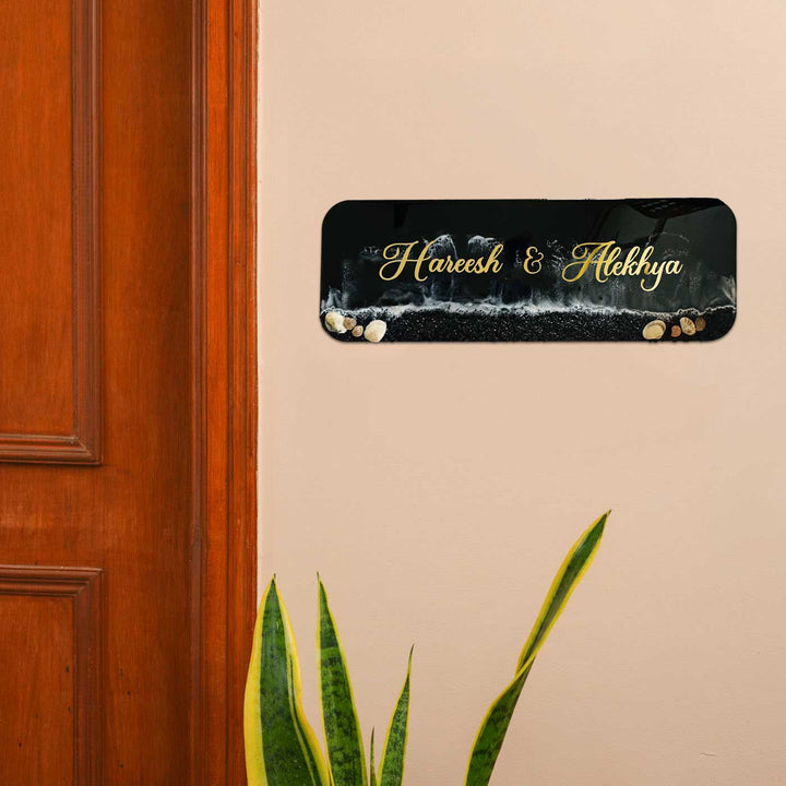 Personalized Black Beach Theme Resin Name Plate For Couples