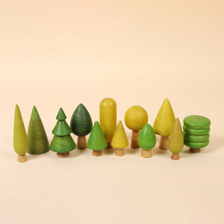 Hand-Painted Large Wooden Forest Tree Toys | Set Of 12