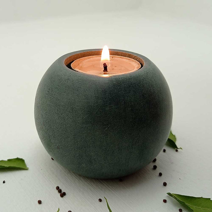 Handmade Grey Dara Round Candle Holder | Set of 2