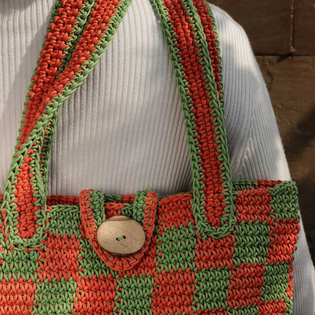 Handmade Crochet Checkered Tote Bag