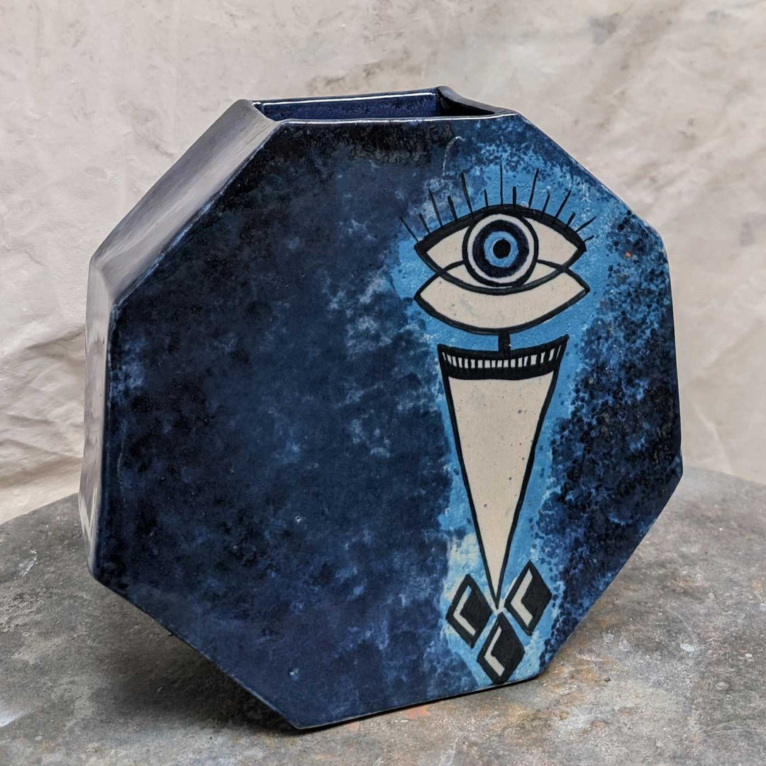 Hand-Painted Royal Blue Evil Eye Ceramic Vase