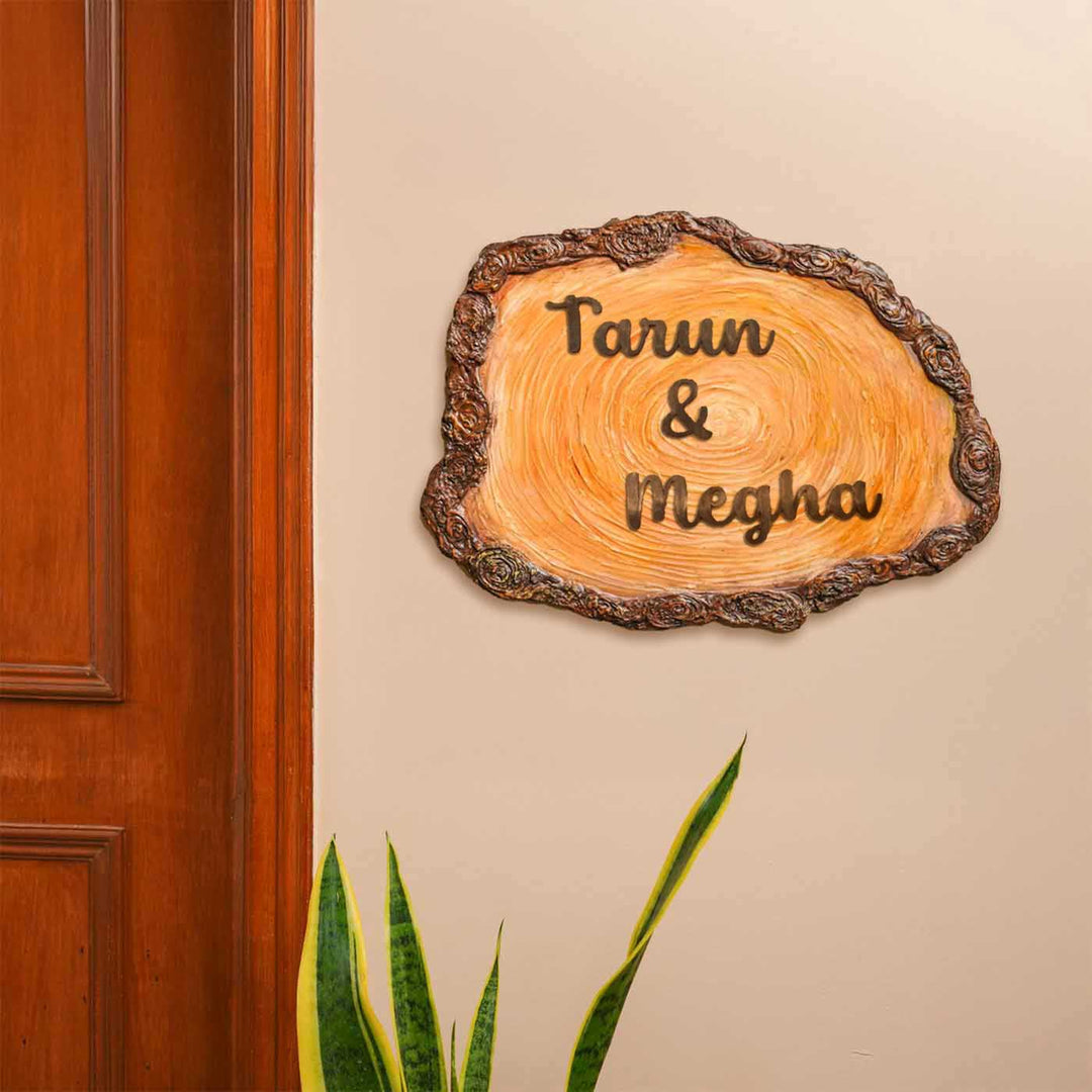 Personalized Natural Bark Theme Mdf Wood Name Plate