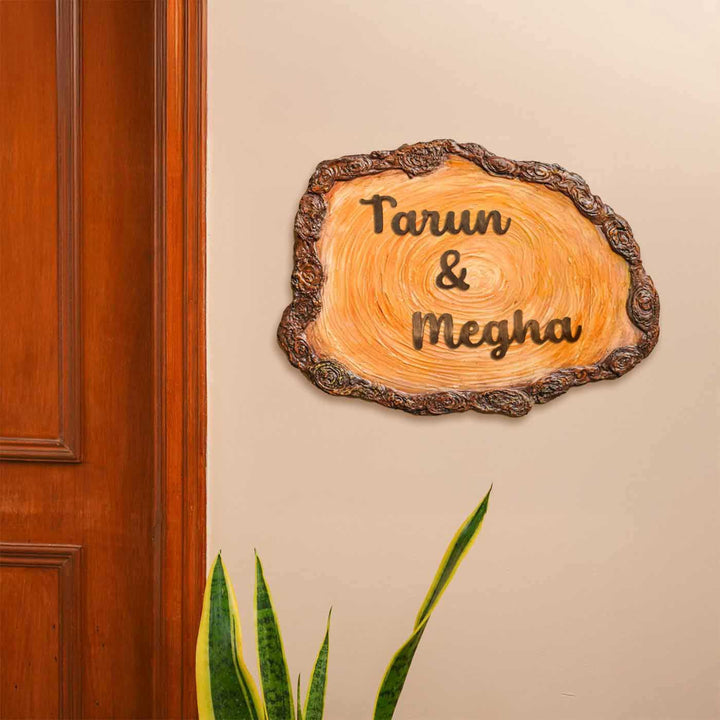 Personalized Natural Bark Theme Mdf Wood Name Plate