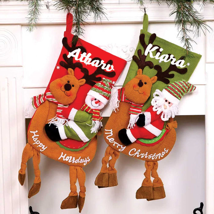 Personalized Holiday Happiness Felt & Wool Stockings For Christmas Decoration