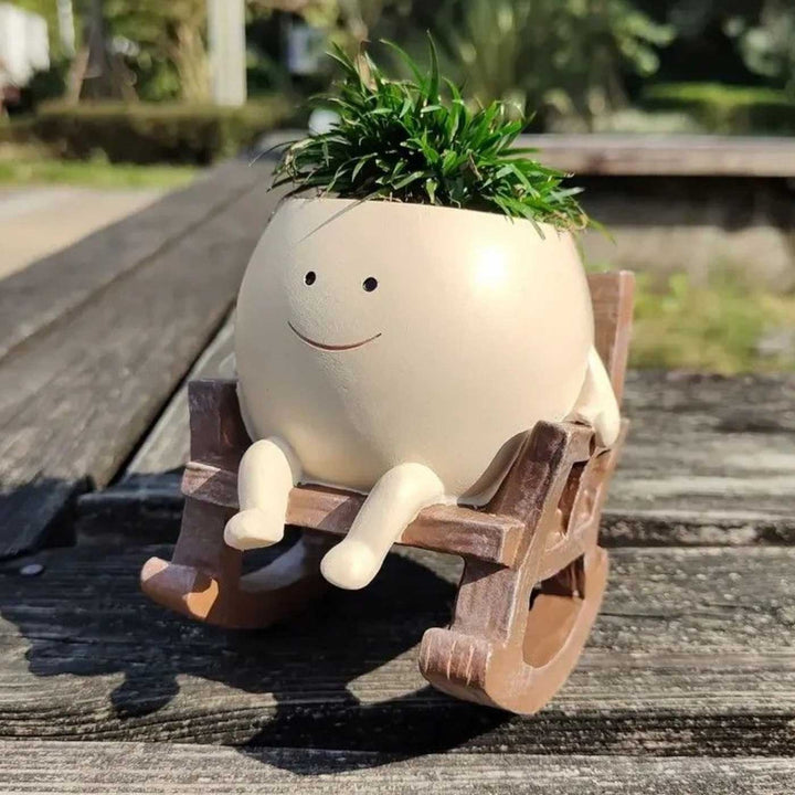 Smiley Resin Planter On Rocking Chair