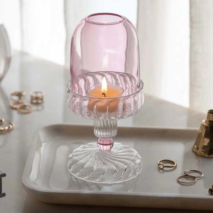 Handmade Pink Glass Fairy Lamp Tealight Holder