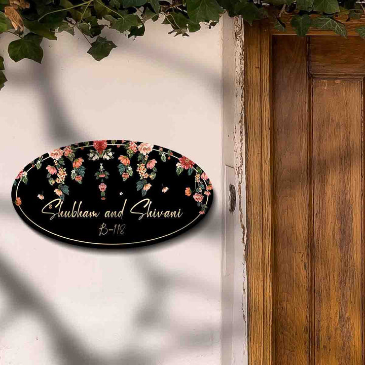 Elegant Oval Printed Wooden Nameplate For Family