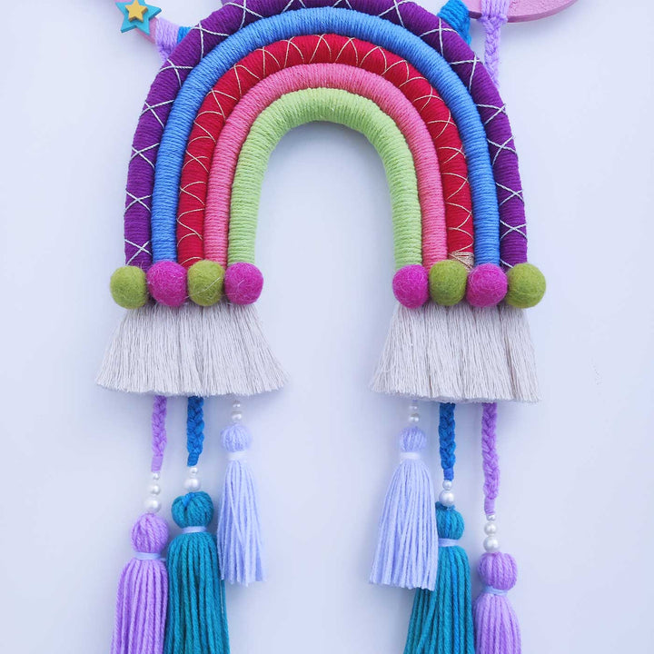 Personalized Handmade Macrame Cloud Rainbow & Tassels Kids Name Plate With 3D Letters