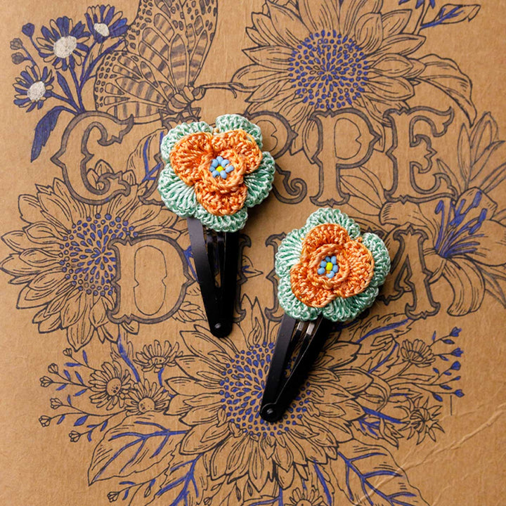 Handmade Orange Sakura Flower Hair Clips | Set of 2