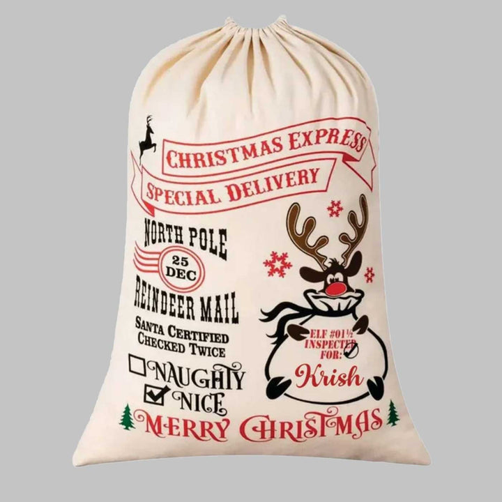 Personalized Reindeer Mail Extra Large Muslin Gift Sack | Xmas Gifting Ideas