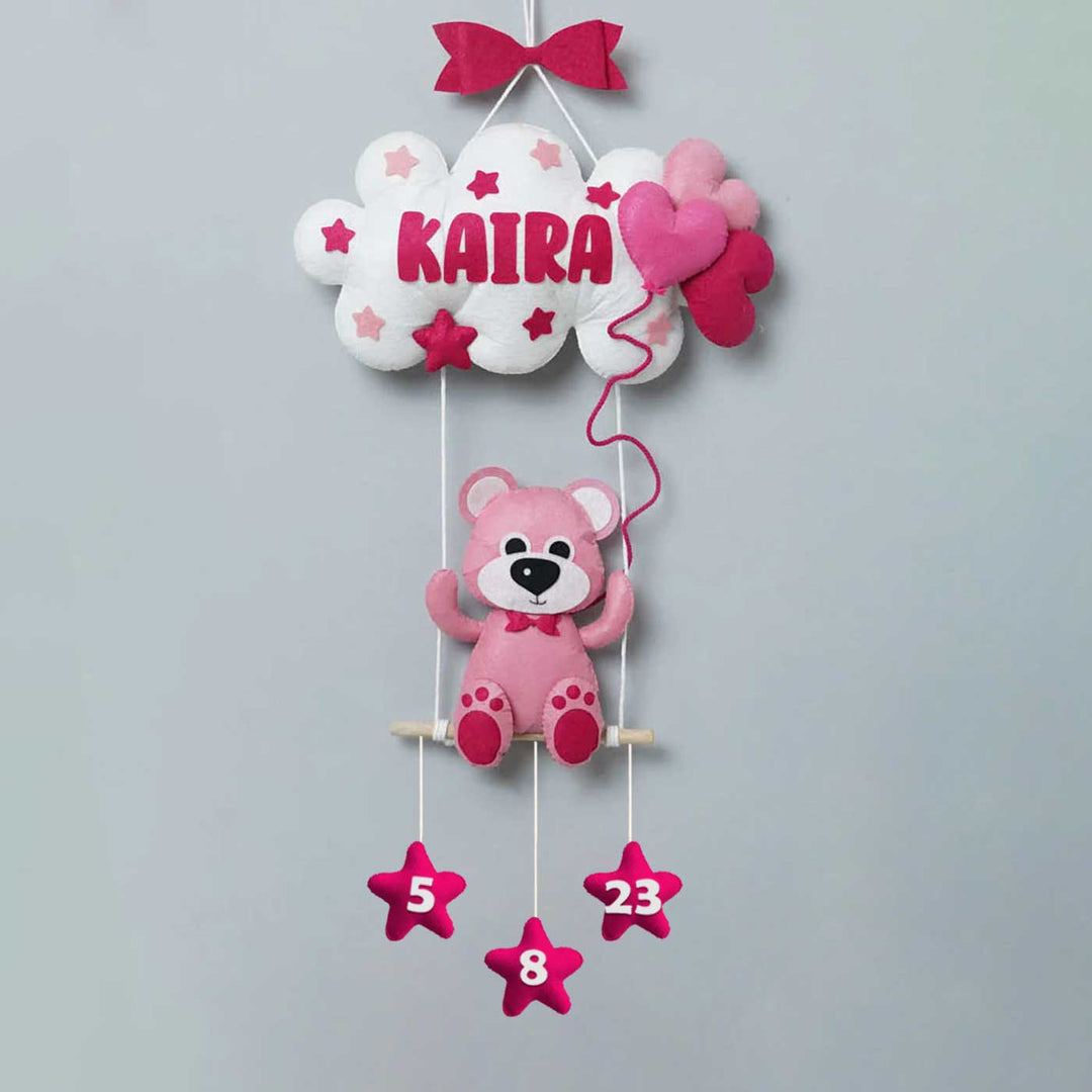 Handcrafted Personalized Teddy on Swing Felt Name Plate for Kids