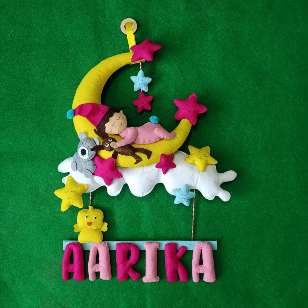 Handcrafted Personalized Baby & Moon Felt Name Plates for Kids