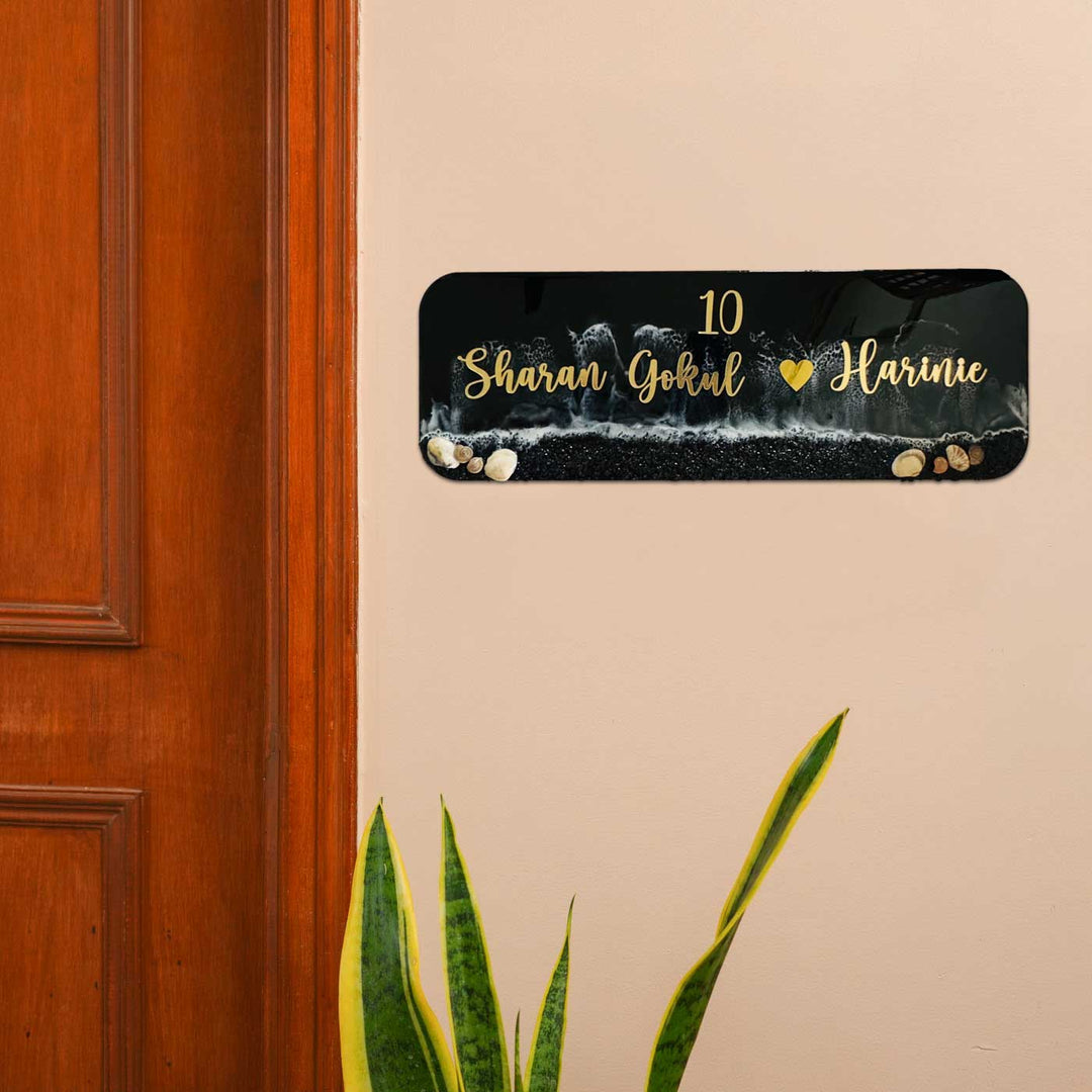 Personalized Black Beach Theme Resin Name Plate For Couples