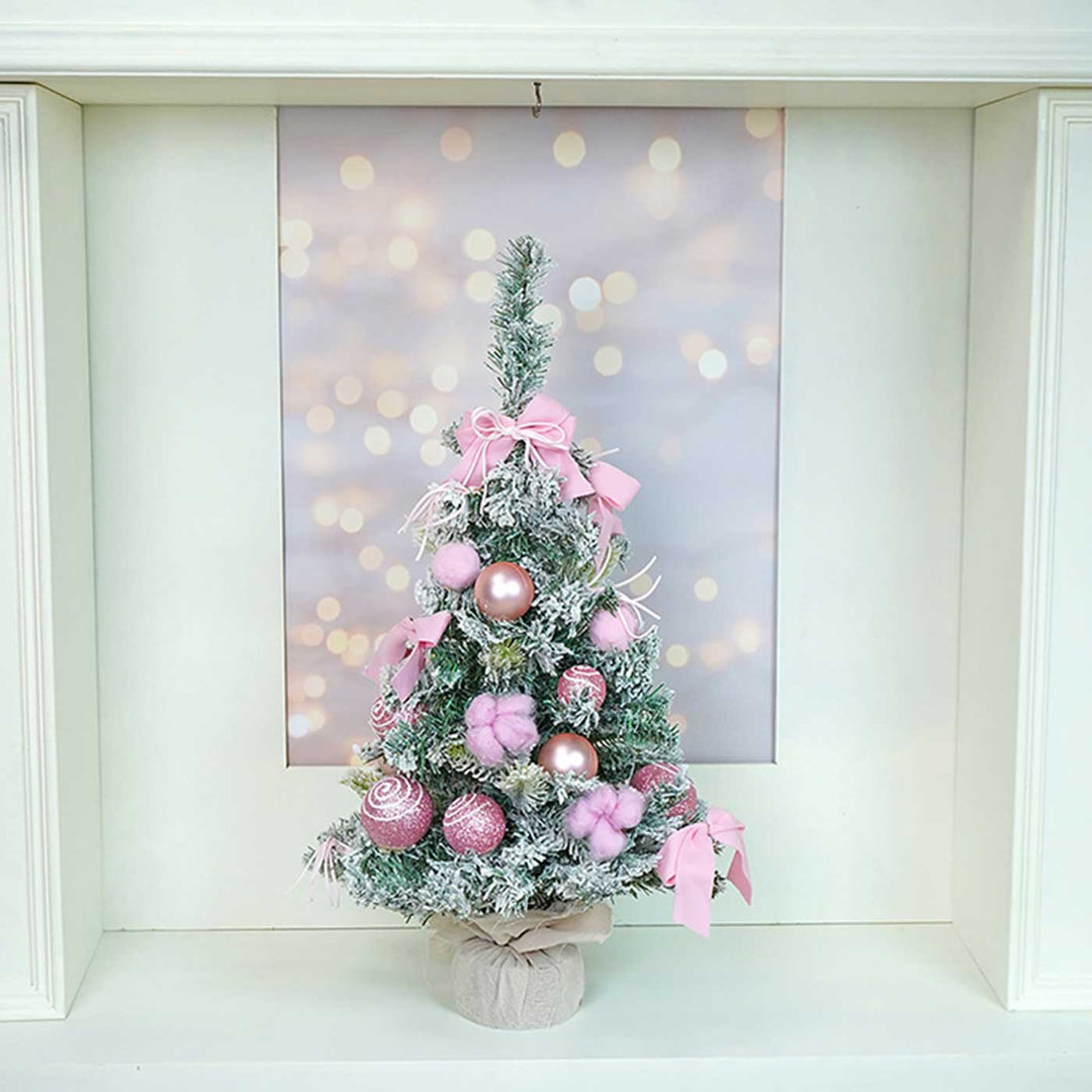 Pastel Pink Swirl Snowy Bushy Xmas Tree For Christmas Table Decoration