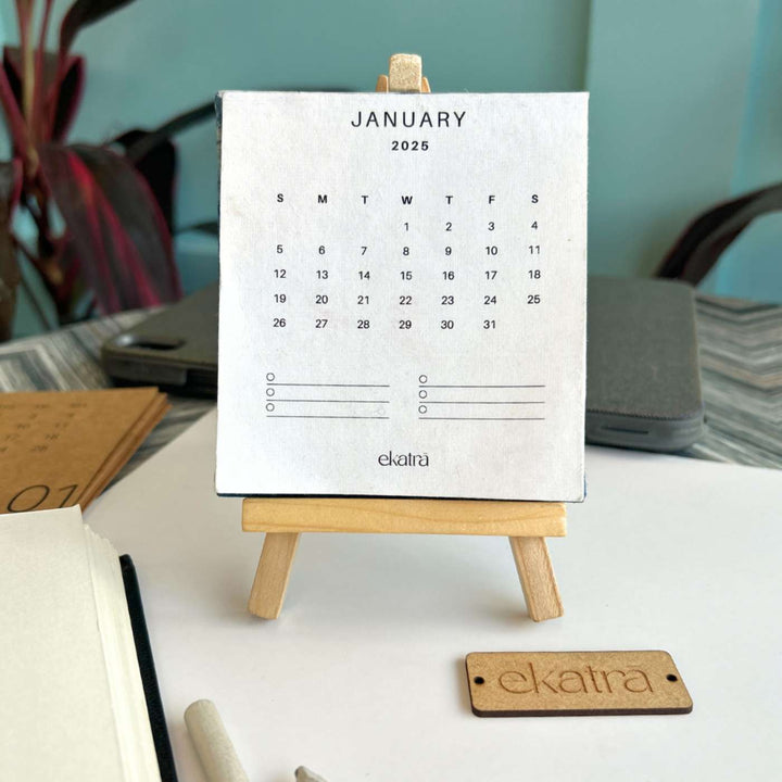 Hand Pressed 2025 Desk Calendar With Easel