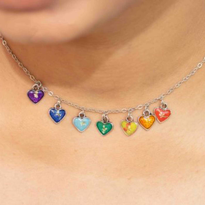 Handmade Rainbow Hearts Multicolour Brass Necklace